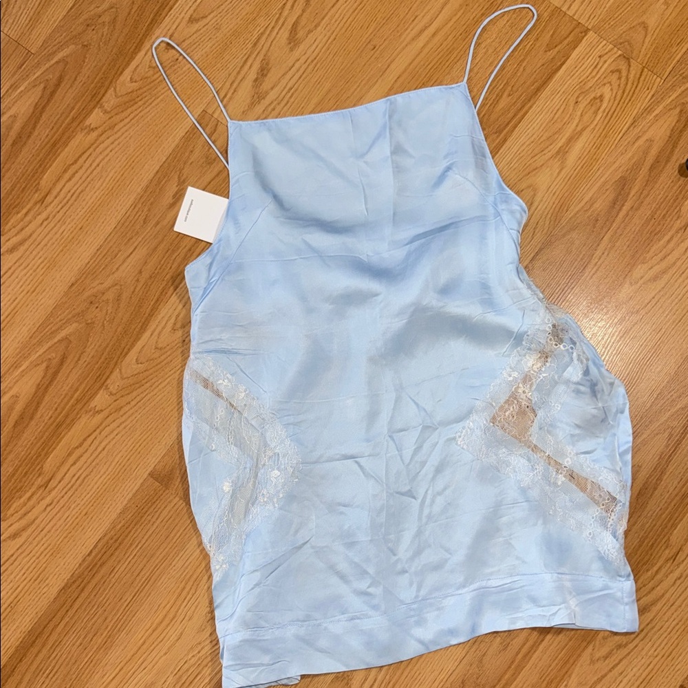 NWT SWF Light Blue Satin Top Lace Accents XS Camisole Viscose